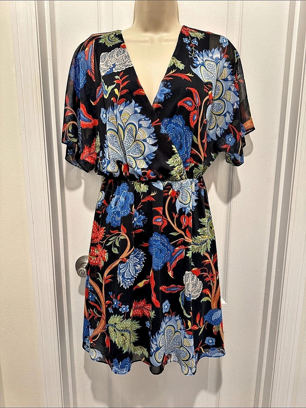 Alice and Olivia- Floral Mini Dress in Black & Blue